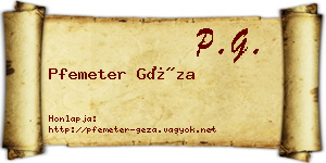 Pfemeter Géza névjegykártya